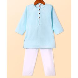 Babyhug Cotton Woven Cambric Solid Full Sleeves Kurta Pyjama Set - Light Blue
