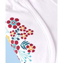 Babyhug 100% Cotton Single Jersey Knit Singlet Off Shoulder Sleeves Solid Top & Shorts Set With Floral Embroidery & Bow Applique - Red & White