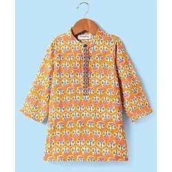Babyhug Cotton Woven Full Sleeves Floral Printed Kurta Dhorti Set - Orange & White