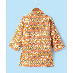 Babyhug Cotton Woven Full Sleeves Floral Printed Kurta Dhorti Set - Orange & White
