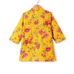 Babyhug Cambric Woven Full Sleeves Kurta Dhoti Set With Floral Print - Yellow
