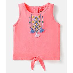 Babyhug Single Jersey Knit Sleeveless Embroidered Top & Shorts Set - Pink & Blue