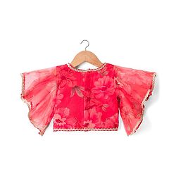 Babyhug Woven Floral Printed Flutter Sleeves Choli Lehenga Set with Floral Print & Lace Detailing & Dupatta - Orange