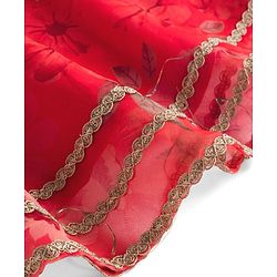 Babyhug Woven Floral Printed Flutter Sleeves Choli Lehenga Set with Floral Print & Lace Detailing & Dupatta - Orange
