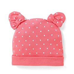 Babyhug Interlock Knit Cap With Ear Applique & Polka Dot Print - Pink