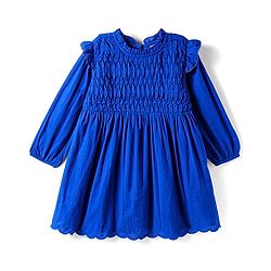 Babyhug Cotton Woven Full Sleeves Solid Colour Frock - Blue