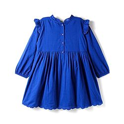 Babyhug Cotton Woven Full Sleeves Solid Colour Frock - Blue