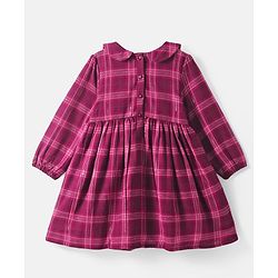 Babyhug Cotton Woven Full Sleeves Checks Frock With Peter Pan Collar & Stockings - Maroon