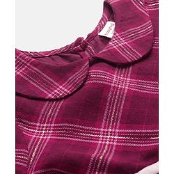 Babyhug Cotton Woven Full Sleeves Checks Frock With Peter Pan Collar & Stockings - Maroon