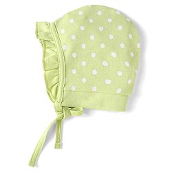 Babyhug 100% Cotton Knit Tie Knot Bonnet Cap Floral & Polka Dot Print Pack of 2 - Pink & Light Green