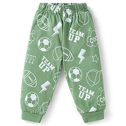 Babyhug 100% Cotton Single Jersey Knit Full Sleeves Night Suit With Game Day Text Print - Green