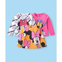 Babyhug Disney Single Jersey Knit Full Sleeves T-Shirts with Minnie Mouse Graphics Pack of 3 - Pink Yellow & White
