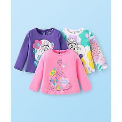 Babyhug Disney Single Jersey Knit Full Sleeves T-Shirts With Cinderella Graphics Pack of 3 - Purple & Pink
