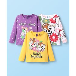 Babyhug Disney Single Jersey Knit Full Sleeves T-Shirts with Chip & Dale Graphics Pack of 3 - Yellow White & Purple