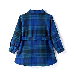 Babyhug Cotton Woven Full Sleeves Checkered Collared Frock with Leggings - Blue