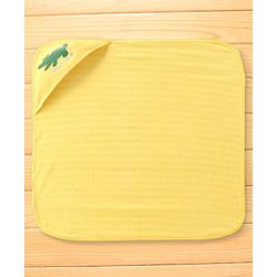 Babyhug Cotton Knit Hooded Wrapper with Crocodile Print & Stripes L 76 x B 76 cm - Yellow