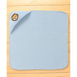 Babyhug Terry Knit Hooded Wrapper with Stripes & Lion Print L 76 x B 76 cm - Light Blue