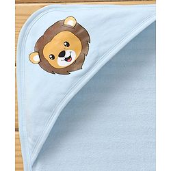 Babyhug Terry Knit Hooded Wrapper with Stripes & Lion Print L 76 x B 76 cm - Light Blue