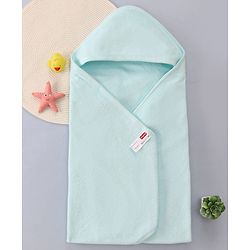 Babyhug Terry Knit Solid Hooded Towel Wrapper L 76 x B 76 cm - Light Blue