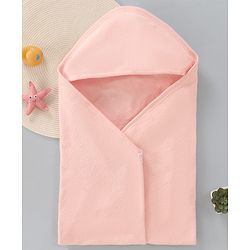 Babyhug Cotton Knit Solid Hooded Wrapper L 76 x B 76 cm - Light Pink