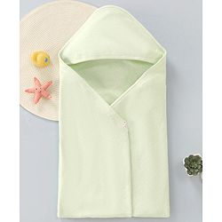 Babyhug Cotton Knit Solid Hooded Wrapper L 76 x B 76 cm - Light Green