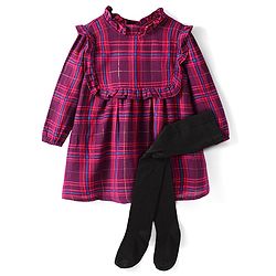 Babyhug Cotton Woven Full Sleeves Checkered Frock with Leggings - Red