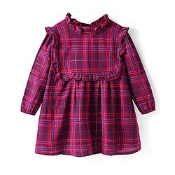 Babyhug Cotton Woven Full Sleeves Checkered Frock with Leggings - Red
