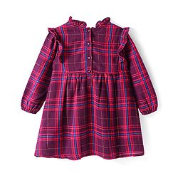 Babyhug Cotton Woven Full Sleeves Checkered Frock with Leggings - Red
