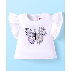 Babyhug Single Jersey Knit Sleeveless Top & Shorts Set with Butterfly & Floral Print - White & Purple