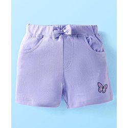 Babyhug Single Jersey Knit Sleeveless Top & Shorts Set with Butterfly & Floral Print - White & Purple