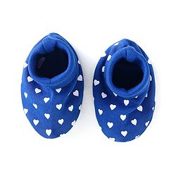 Babyhug Interlock Knit Caps Mittens & Booties With Heart Print & Ear Applique - Navy Blue