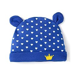 Babyhug Interlock Knit Caps Mittens & Booties With Heart Print & Ear Applique - Navy Blue