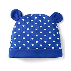 Babyhug Interlock Knit Caps Mittens & Booties With Heart Print & Ear Applique - Navy Blue