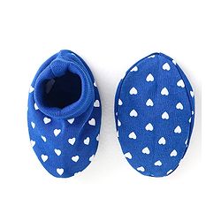 Babyhug Interlock Knit Caps Mittens & Booties With Heart Print & Ear Applique - Navy Blue