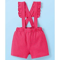 Babyhug Single Jersey Knit Half Sleeves Top & Shorts Set With Polka Dot Print & Suspender - White & Pink