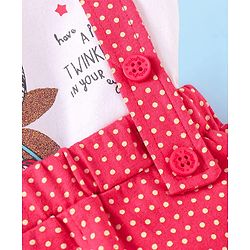 Babyhug Single Jersey Knit Half Sleeves Top & Shorts Set With Polka Dot Print & Suspender - White & Pink