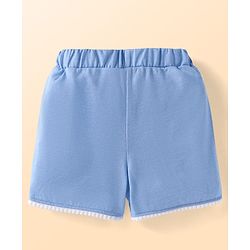 Babyhug Slub Jersey Knit Sleeveless  Cap Sleeves Top & Denim Shorts with Butterfly Embroidery - Dark Pink & Blue