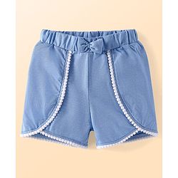 Babyhug Slub Jersey Knit Sleeveless  Cap Sleeves Top & Denim Shorts with Butterfly Embroidery - Dark Pink & Blue
