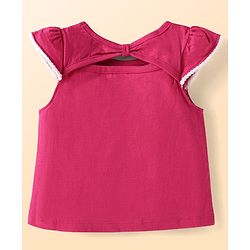 Babyhug Slub Jersey Knit Sleeveless  Cap Sleeves Top & Denim Shorts with Butterfly Embroidery - Dark Pink & Blue