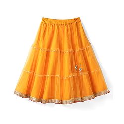Babyhug Woven Singlet Sleeves Choli Lehenga Set With Glitter Print Sequinned Detailing & Dupatta - Dark Red & Yellow