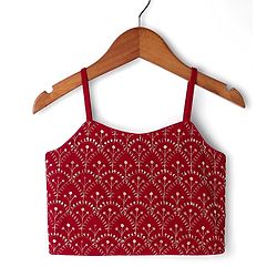 Babyhug Woven Singlet Sleeves Choli Lehenga Set With Glitter Print Sequinned Detailing & Dupatta - Dark Red & Yellow