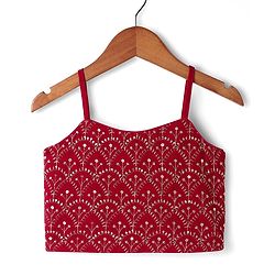Babyhug Woven Singlet Sleeves Choli Lehenga Set With Glitter Print Sequinned Detailing & Dupatta - Dark Red & Yellow