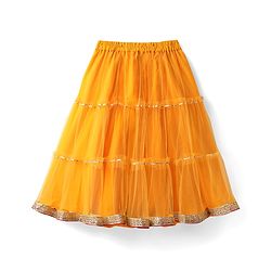 Babyhug Woven Singlet Sleeves Choli Lehenga Set With Glitter Print Sequinned Detailing & Dupatta - Dark Red & Yellow