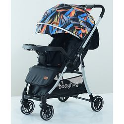 Babyhug Travel Compact Baby Stroller with Food Tray Reversible Handle Adjustable Backrest & Canopy - Multicolour