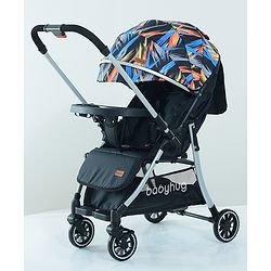 Babyhug Travel Compact Baby Stroller with Food Tray Reversible Handle Adjustable Backrest & Canopy - Multicolour