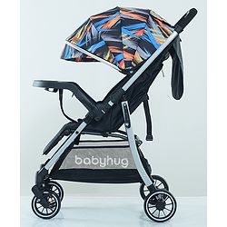Babyhug Travel Compact Baby Stroller with Food Tray Reversible Handle Adjustable Backrest & Canopy - Multicolour