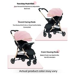 Babyhug Travel Compact Baby Stroller with Food Tray Reversible Handle Adjustable Backrest & Canopy - Multicolour