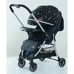 Babyhug Travel Compact Baby Stroller with Food Tray Reversible Handle Adjustable Backrest & Canopy - Multicolour