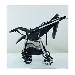 Babyhug Travel Compact Baby Stroller with Food Tray Reversible Handle Adjustable Backrest & Canopy - Multicolour
