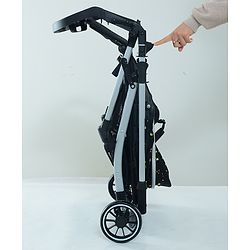 Babyhug Travel Compact Baby Stroller with Food Tray Reversible Handle Adjustable Backrest & Canopy - Multicolour